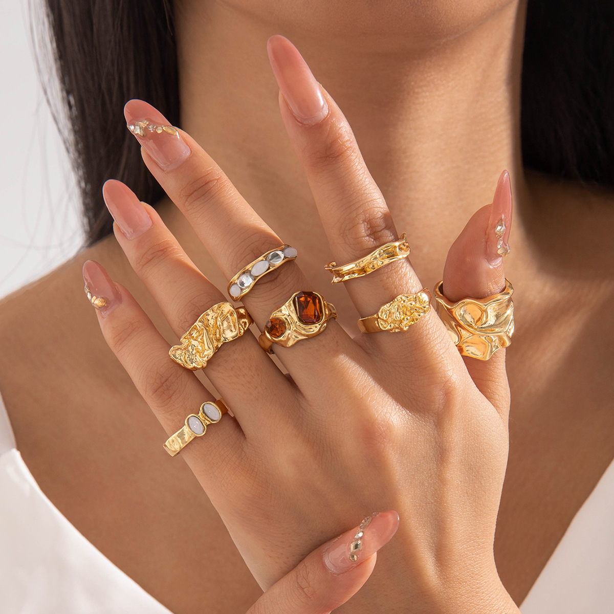 Minimalist Ring Stackable - Conjunto de anillos geométricos de nicho,