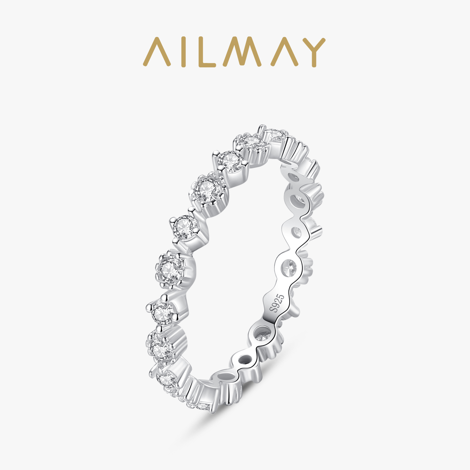 Minimalist Ring Stackable - Ailmay-Anillo de circonia cúbica transparente para