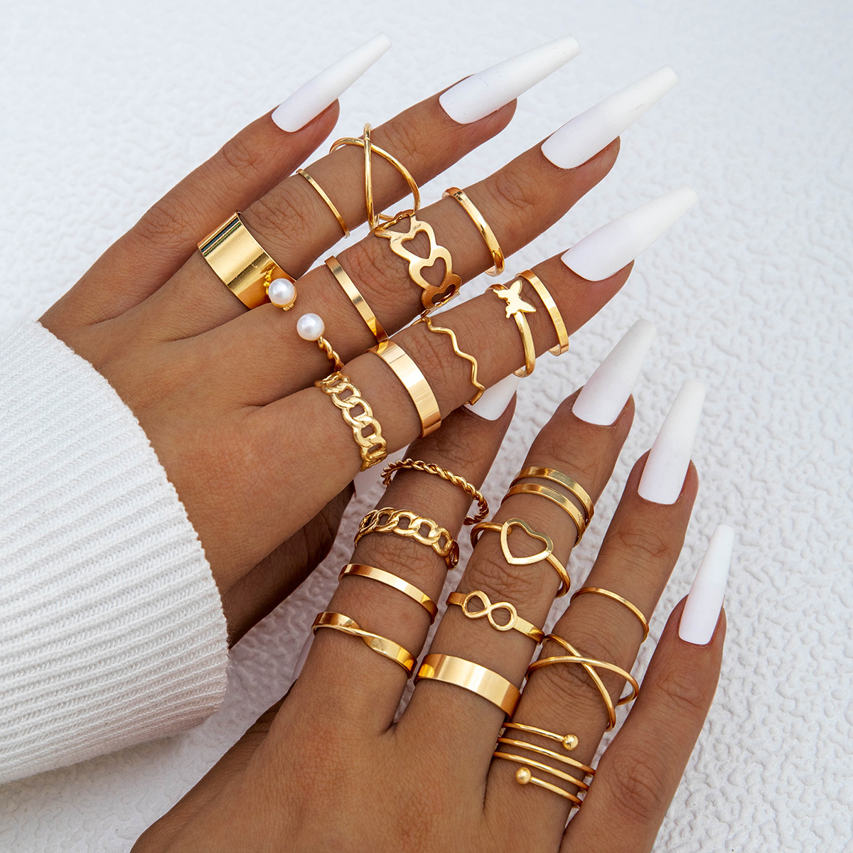Minimalist Ring Stackable - Conjunto de 8 anillos con figura